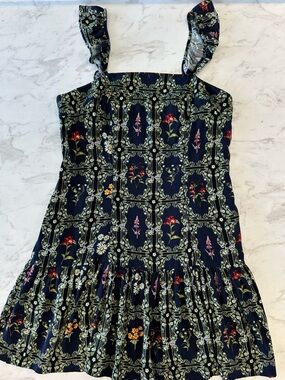 Agua Bendita for Target Navy Floral Square-Neck Rayon Mini Dress size Medium